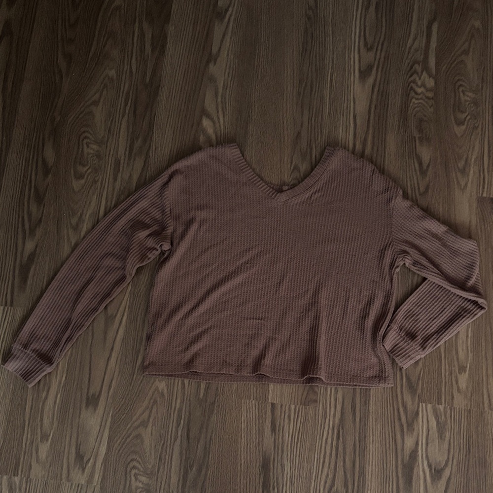 Brown Ribbed Long Sleeve Top